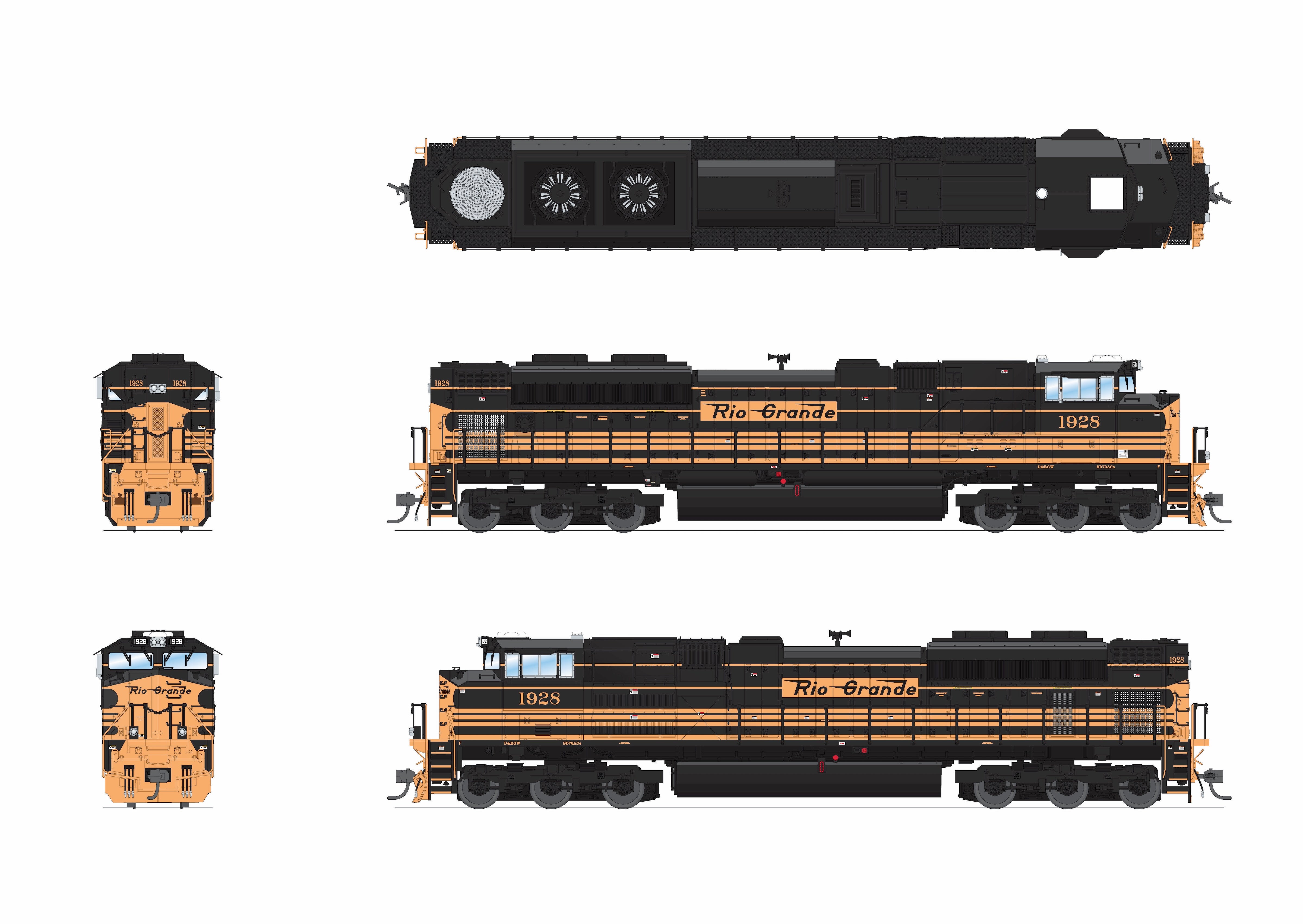 PRE-ORDER DEPOSIT EMD SD70ACe, DRGW #1928, 5-Stripe Scheme